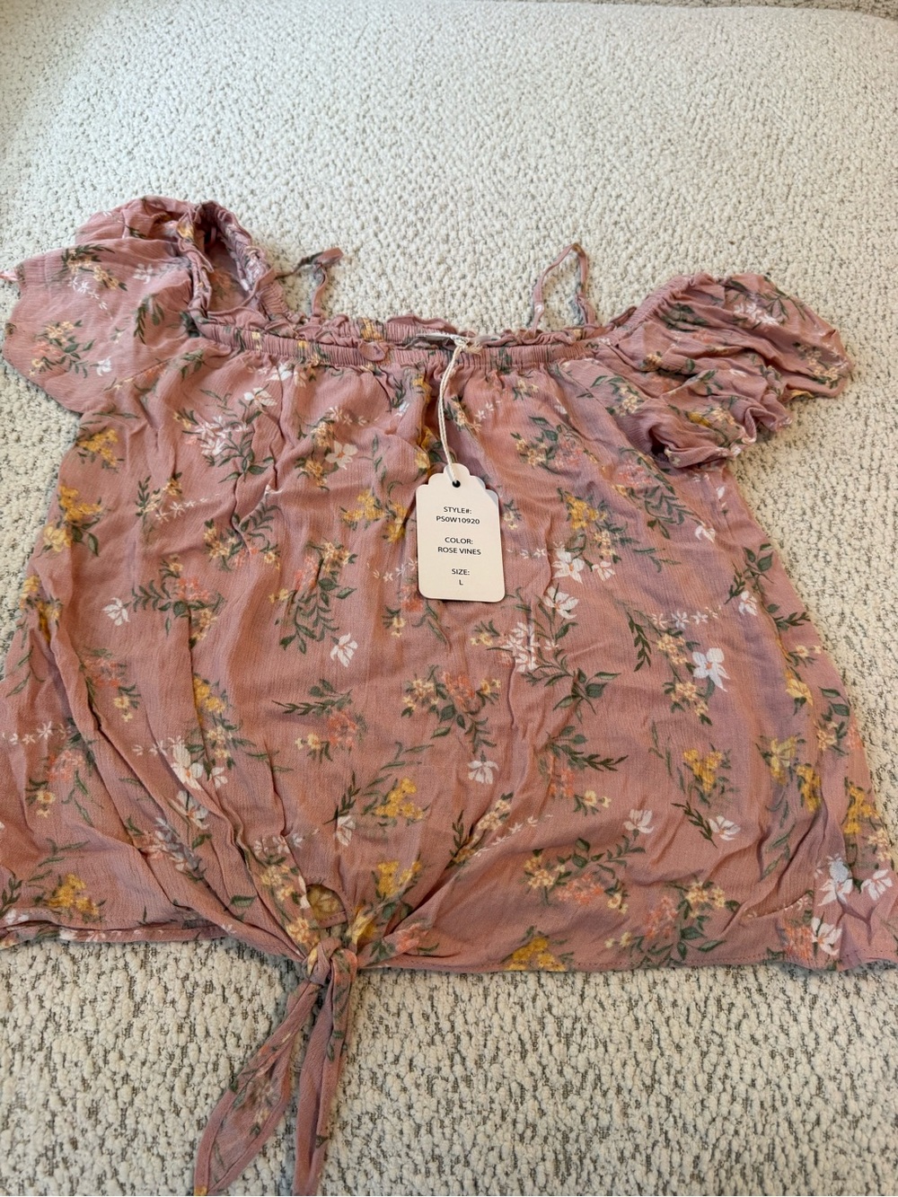 Pink Rose Dusty Rose Floral Off-Shoulder Tie-Front Camisole